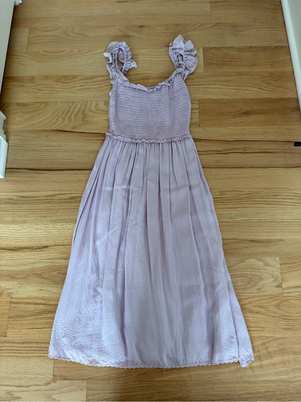 Wilfred Lavender Ruffle-strap Smocked Midi Dress